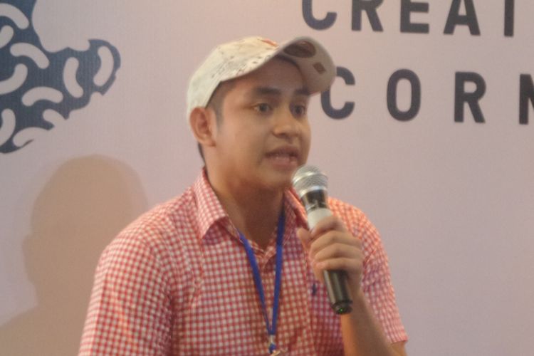 Seniman muda Naufal Abshar saat hadir dalam konferensi pers Creativepreneur Corner 2018 di Menara Kibar, Cikini, Jakarta Pusat, Rabu (10/1/2018).