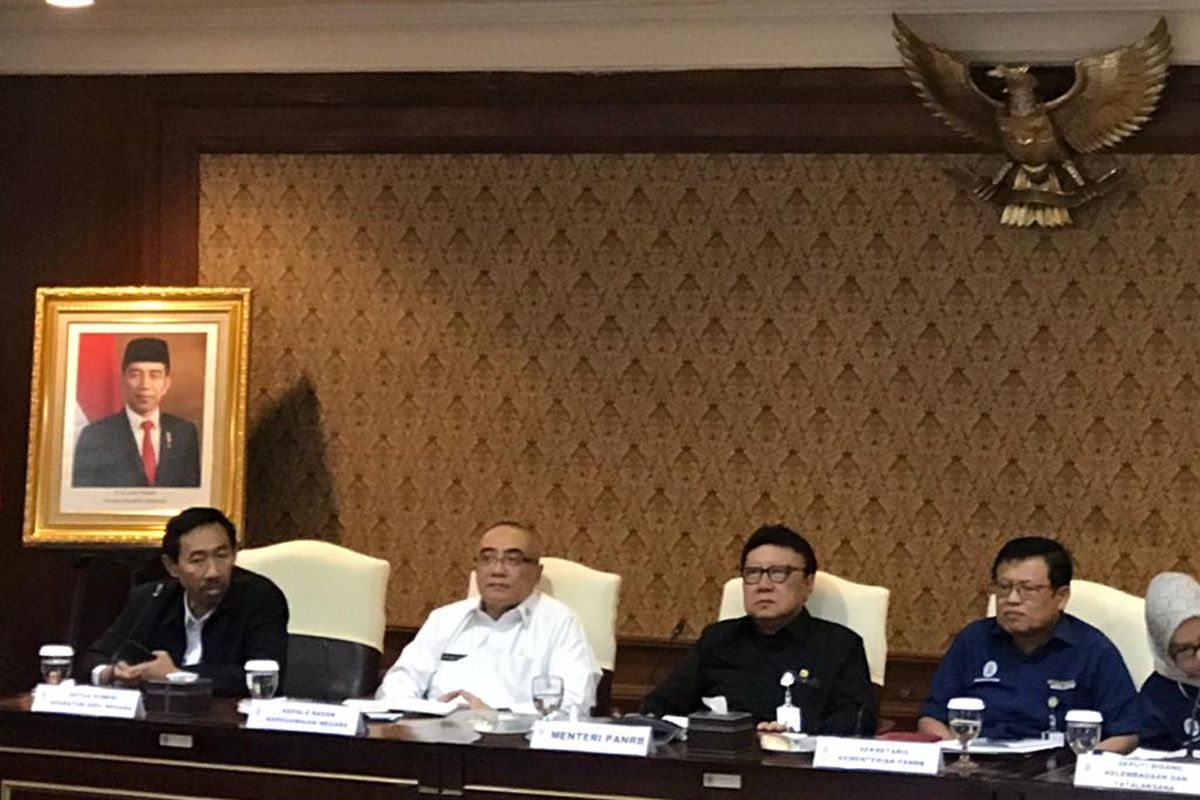 Menteri Pendayagunaan Aparatur Negara dan Reformasi Birokrasi (PAN-RB) Tjahjo Kumolo di Jakarta, Rabu (30/10/2019).