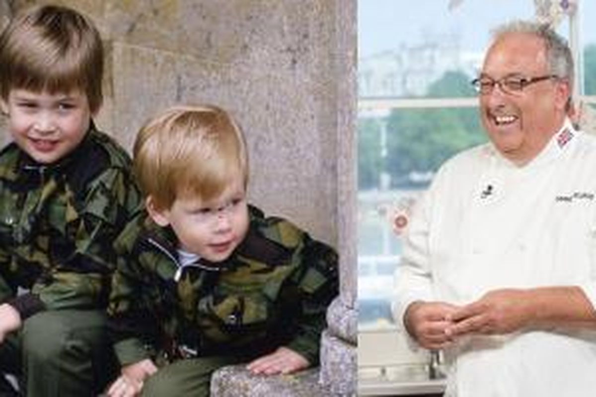 Pangeran William dan Harry saat kecil (kiri) dan Darren McGrady sang royal chef.