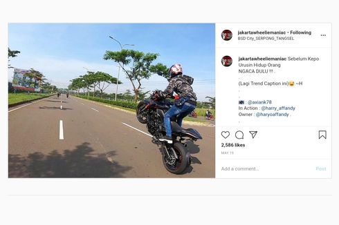 Pemotor Melakukan Wheelie di Jalan Raya, Minim Akal Sehat!