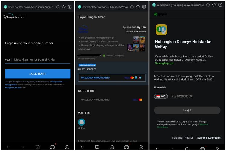 Cara menghubungkan akun GoPay ke Disney Plus Hotstar.