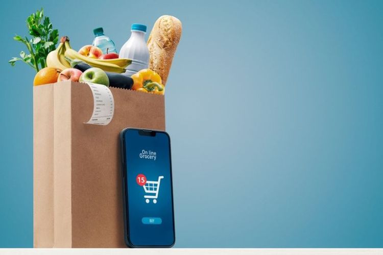 Ilustrasi belanja kebutuhan pokok secara online.
