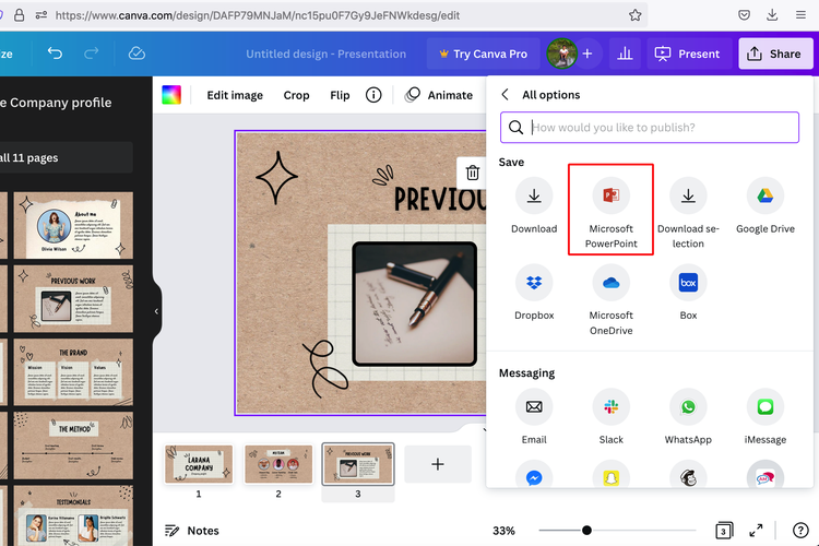 Ilustrasi cara save Canva ke PPT.