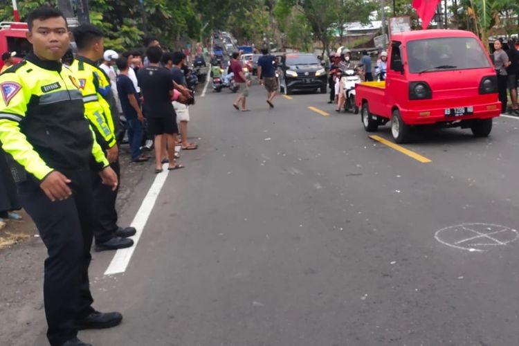 Lokasi kecelakaan dua pengendara sepeda motor warga Wonogiri, di Wonosari, Gunungkidul, DI Yogyakarta. Minggu (10/12/2023)