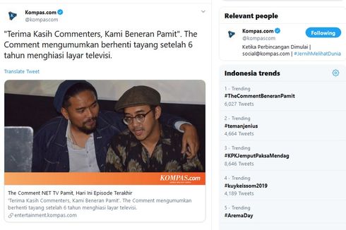 The Comment Pamit, #TheCommentBeneranPamit Jadi Trending Topic Twitter