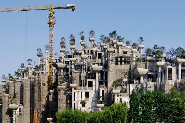 Tampilan landmark baru di Shanghai, Tian?an 1000 trees.