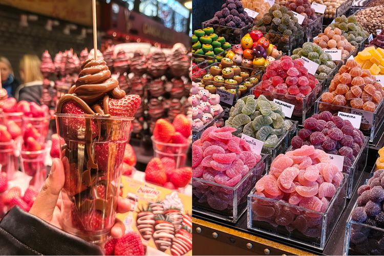 Hasil foto Tecno Camon 40 di dalam La Boqueria, pasar indoor terkenal dan ikonik di Barcelona, Spanyol,