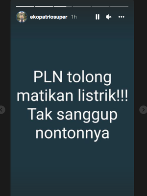 Tangkapan layar Insta Story Eko Patrio. Ia sebut tak sanggup menyaksikan Timnas Garuda kalah dari Timnas Thailand