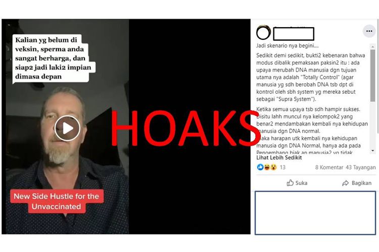 Tangkapan layar unggahan Facebook tentang hoaks vaksin mempengaruhi sperma