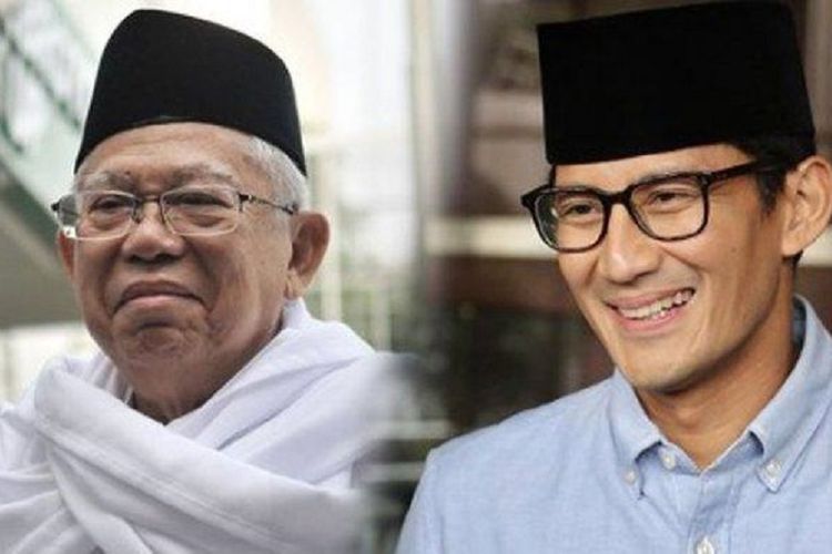 Calon wakil presiden nomor urut 01 Maruf Amin (kiri) dan nomor urut 02, Sandiaga Uno.