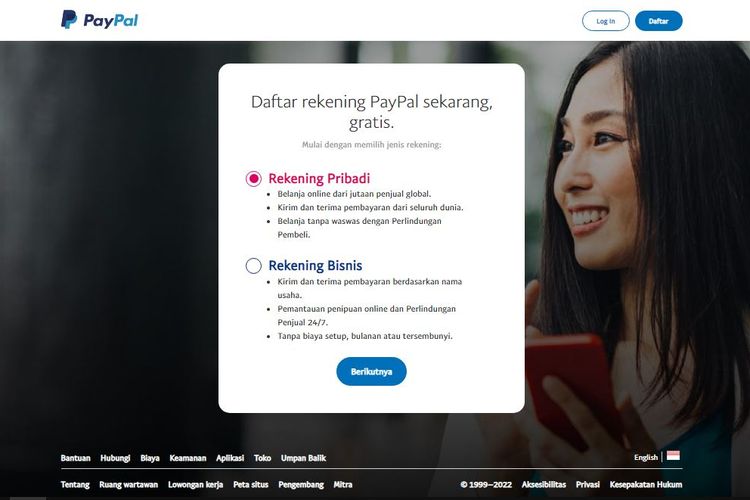 Ilustrasi daftar PayPal untuk akun Bisnis dan Pribadi. Kini masyarakat Indonesia dapat melakukan cara daftar PayPal Indonesia dengan mudah untuk bisa melakukan transaksi antar negara.