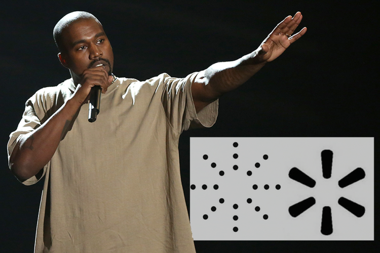 Kanye West dengan logo Yeezy yang mirip logo WalMart