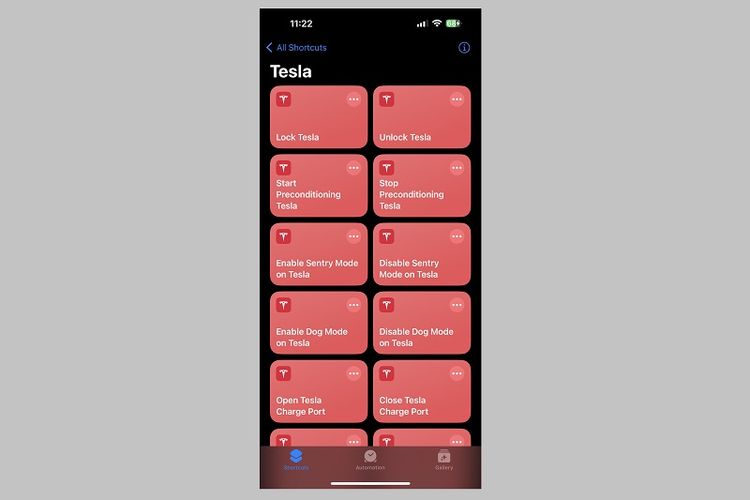 Pintasan perintah pengoperasian mobil Tesla di Apple Shortcuts