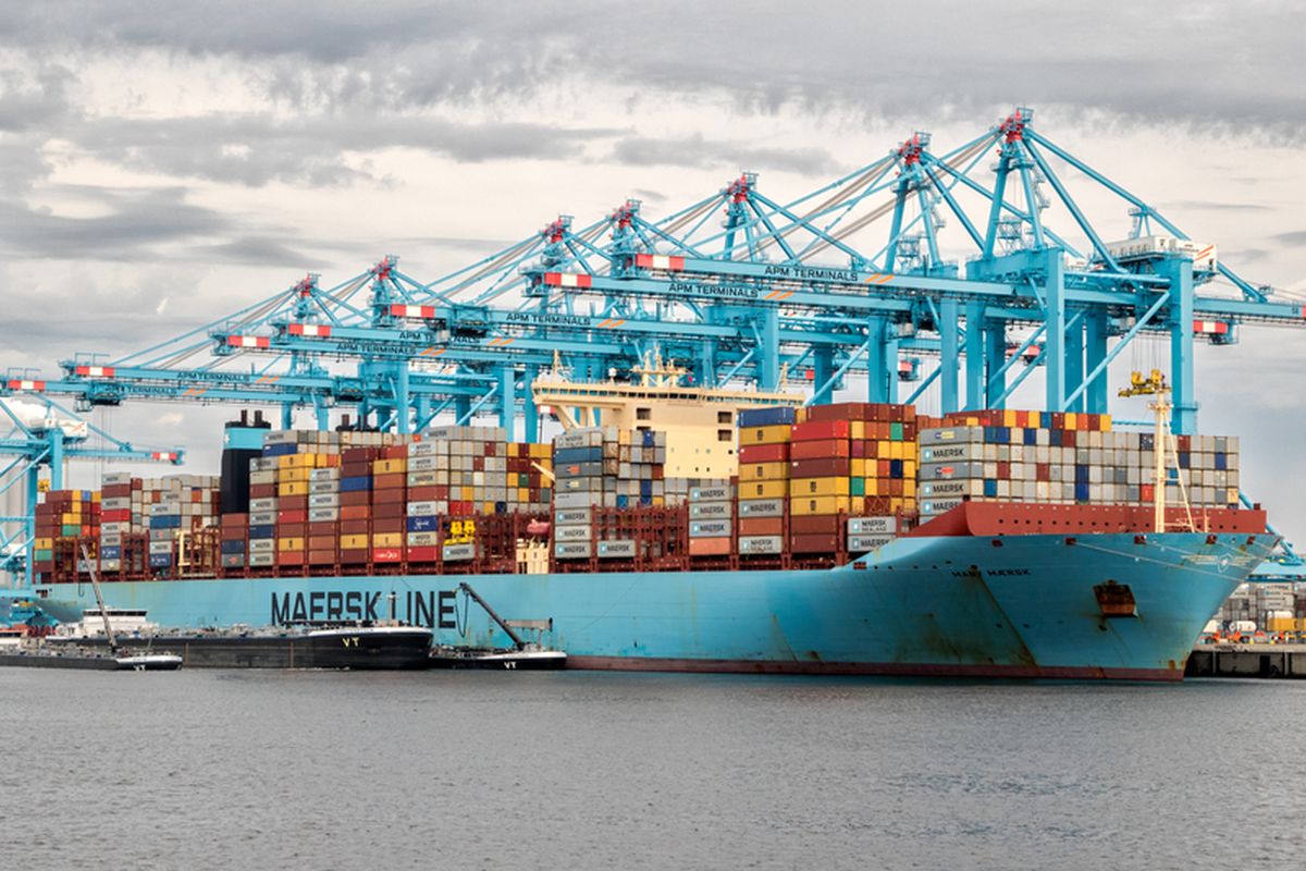 Ilustrasi kapal kontainer milik Maersk. 