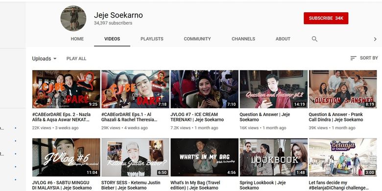 Akun YouTube Jeje Soekarno.