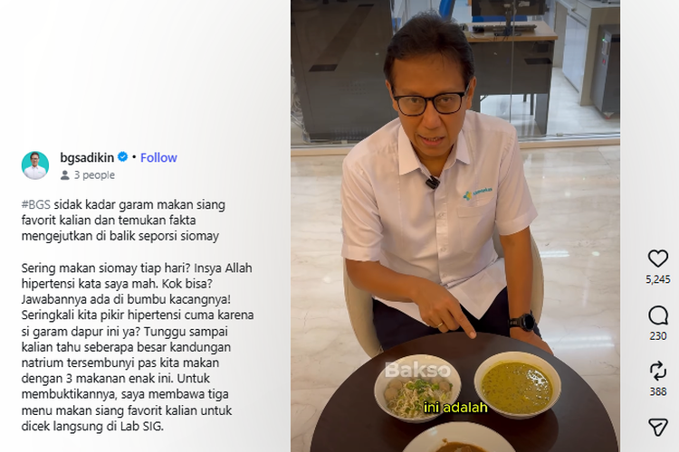 Menkes Budi Teliti Kadar Garam Siomay, Bakso, dan Soto Betawi, Mana yang Tertinggi?