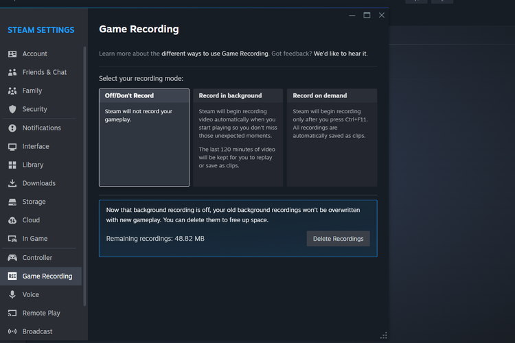 Steam Game Recording menghadirkan dua mode perekaman, yakni record in background dan record on demand.