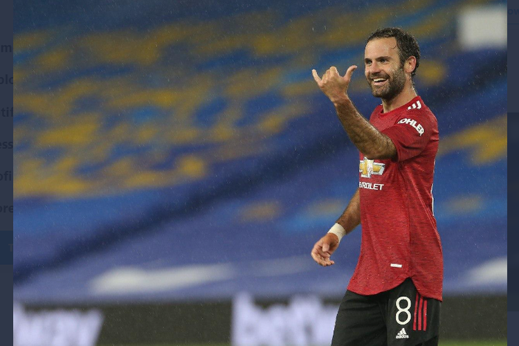 Juan Mata melakukan selebrasi usai mencetak gol pada laga Brighton vs Man United di Stadion Falmer, Rabu (30/9/2020) atau Kamis dini hari WIB.