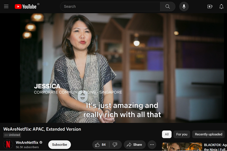 Tangkapan layar kanal YouTube We Are Netflix, menampilkan Corporate Communication Netflix Singapore bernama Jessica.