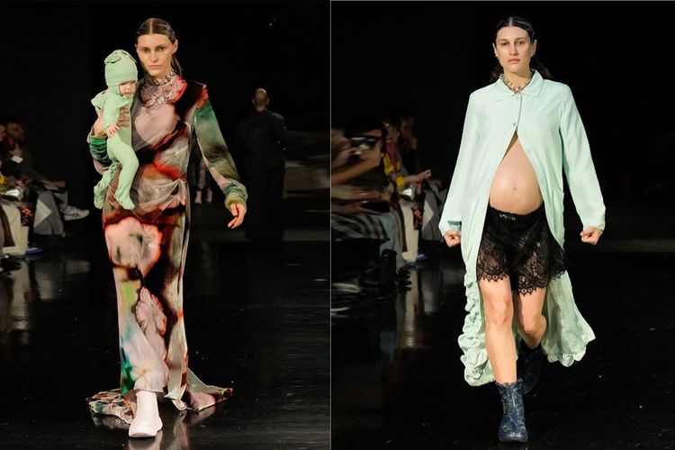 Maddie dan Karolina mengenakan busana Collina Strada FAll/Winter 2024 dalam rangkaian New York Fashion Week 2024