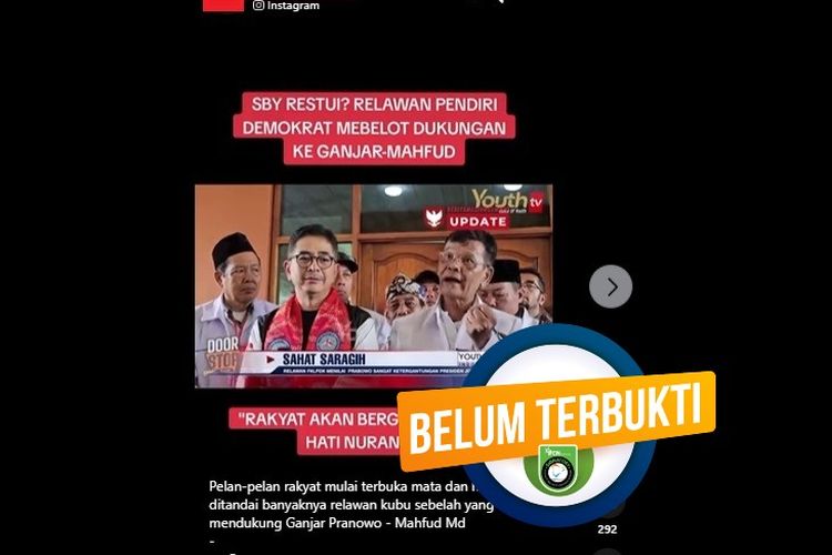 Tangkapan layar Facebook narasi yang menyebut SBY menyetujui FKLPDK mendukung Ganjar dan Mahfud
