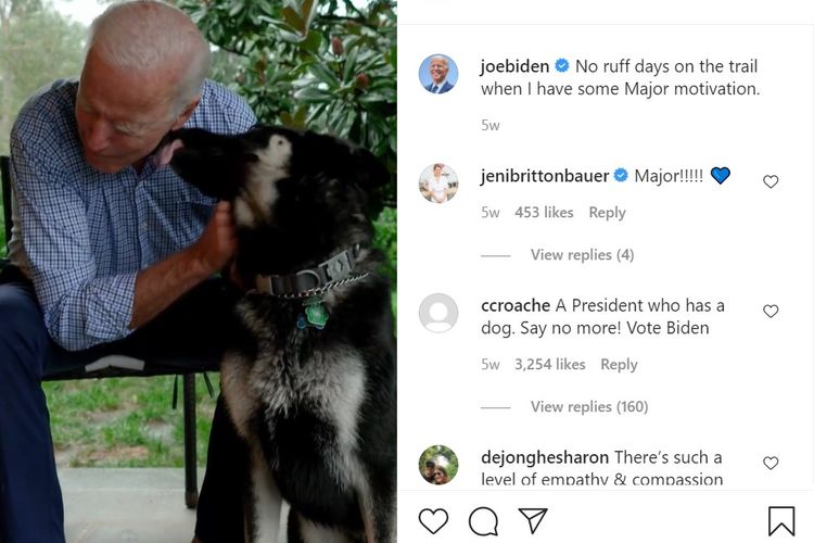 Presiden terpilih AS Joe Biden dan anjing peliharaannya.