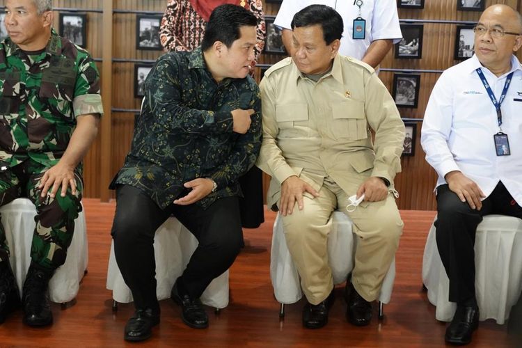 Menteri BUMN Erick Thohir dan Menhan Prabowo Subianto. 