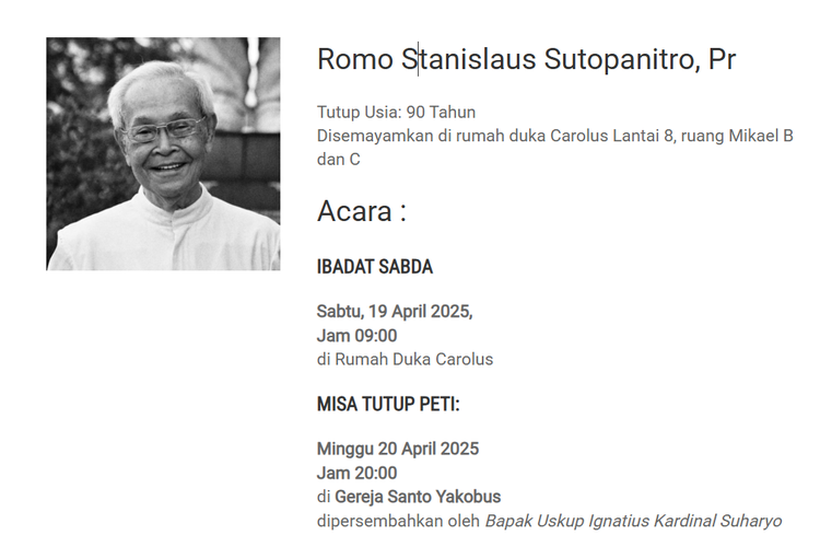 Romo Stanislaus Sutopanitro, Pembina Tapol di Pulau Buru Itu Berpulang...