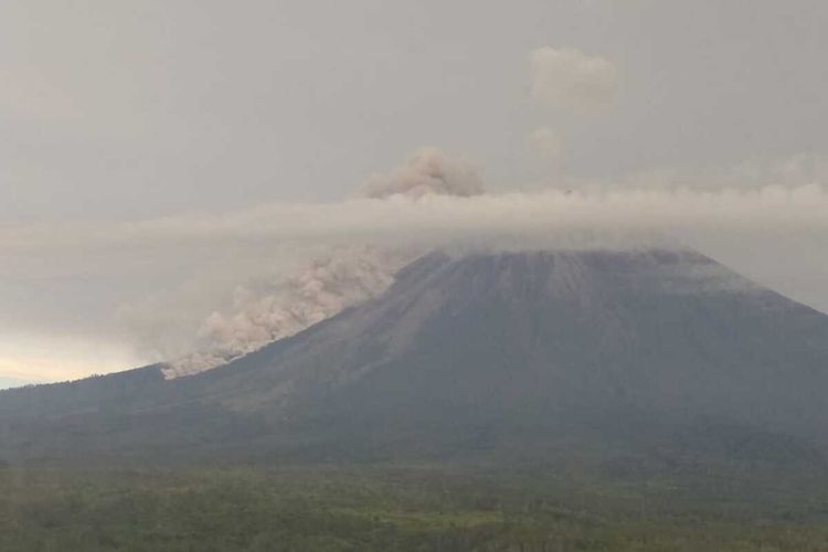 Gunung Semeru saat mengeluarkan awan panas guguran, Jumat (17/4/2020) pagi.