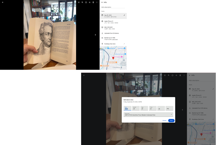 Ilustrasi cara edit tanggal dan waktu di Google Photos
