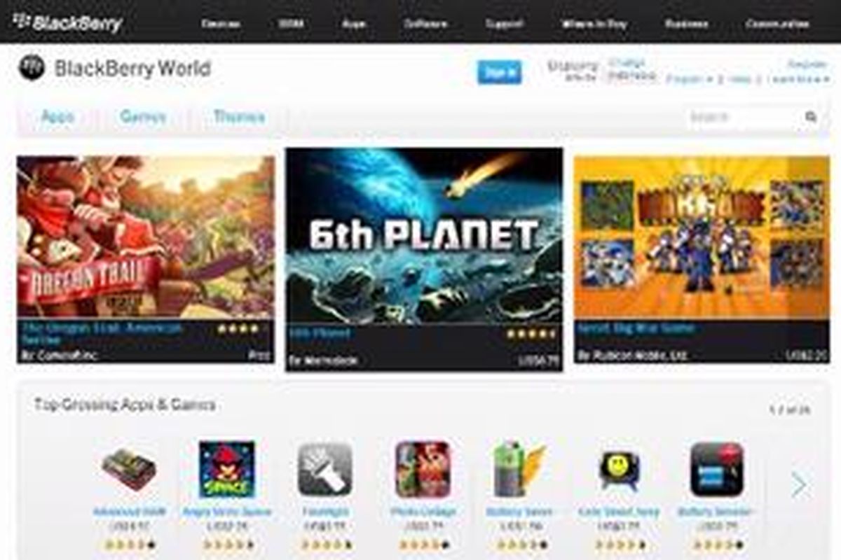 Toko aplikasi BlackBerry World versi situs web