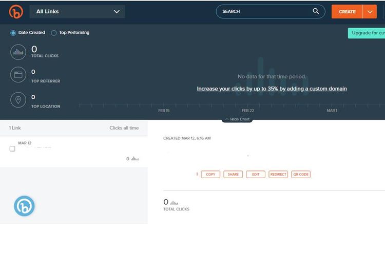 Tampilan dashboard Bitly