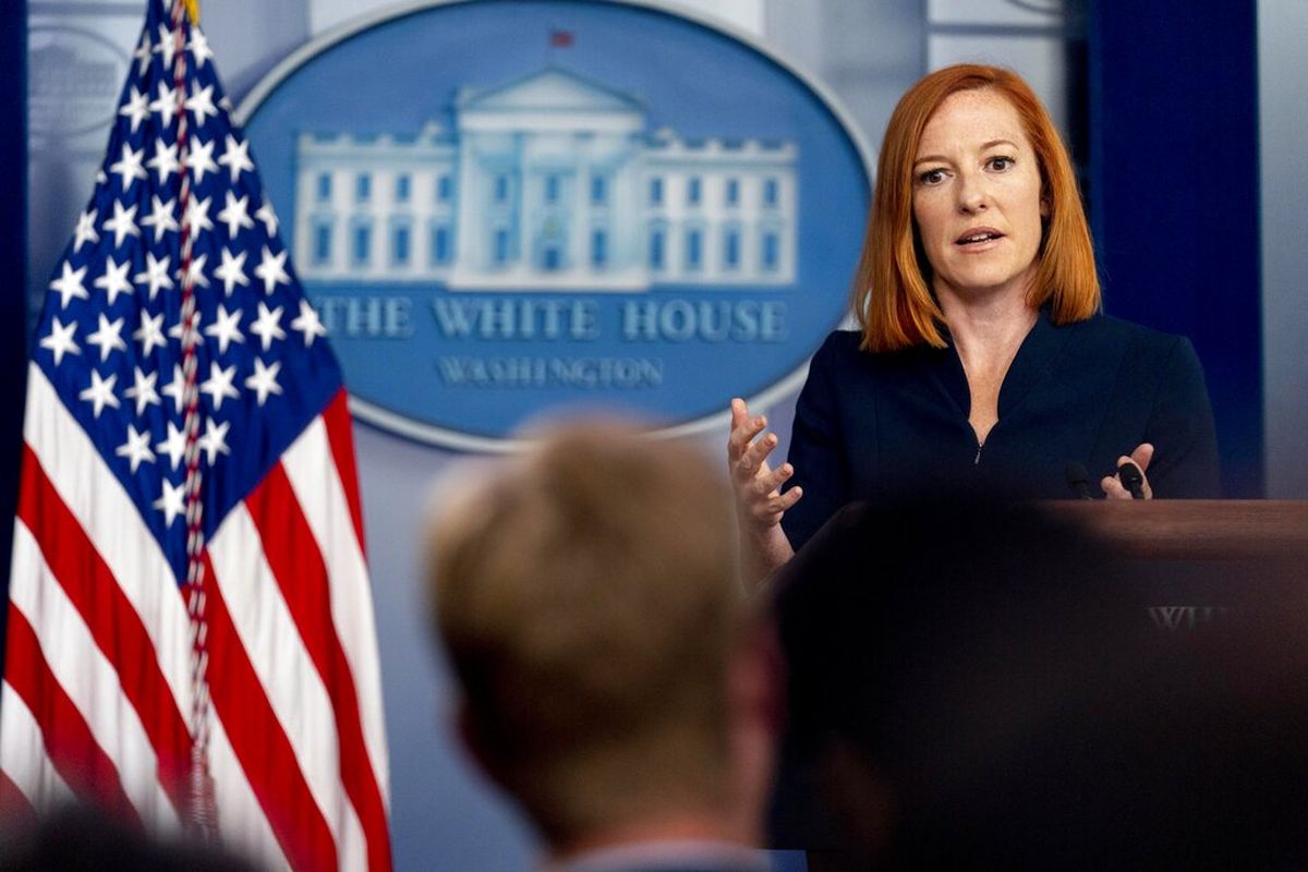Sekretaris Pers Gedung Putih Jen Psaki berbicara pada konferensi pers di Gedung Putih di Washington, Jumat, 23 Juli 2021.