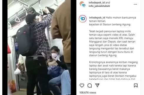 Pencurian di KRL, Pelaku Gasak Laptop Penumpang lalu Turun di Stasiun Lenteng Agung