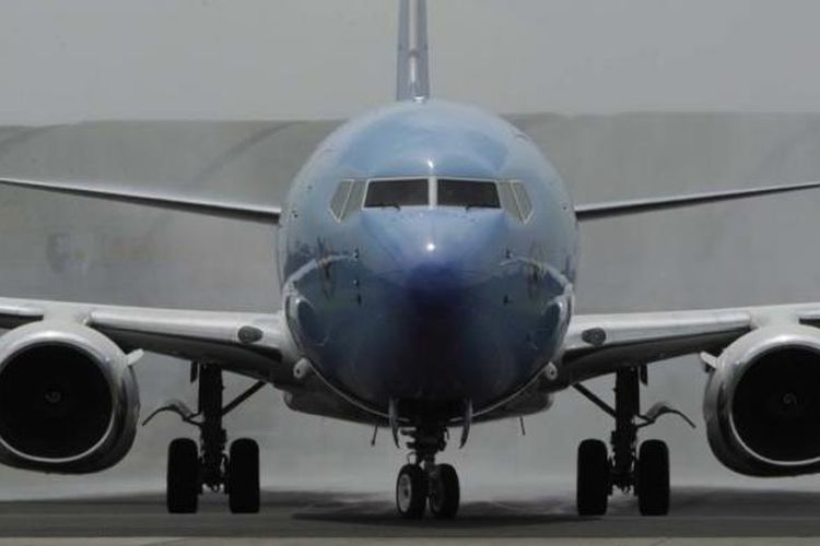 A twin engined jet plane similar to a Boeing 737-500