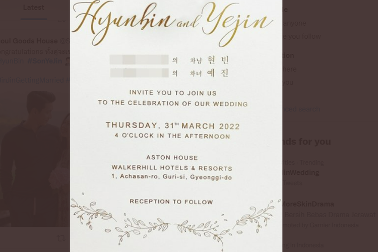 Undangan pernikahan Hyun Bin dan Son Ye Jin yang viral 