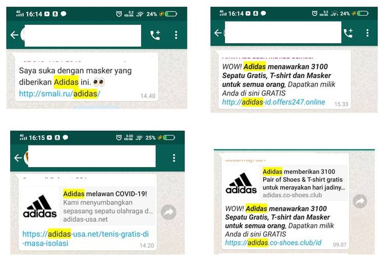 Tangkapan layar Hoaks mengatasnamakan Adidas