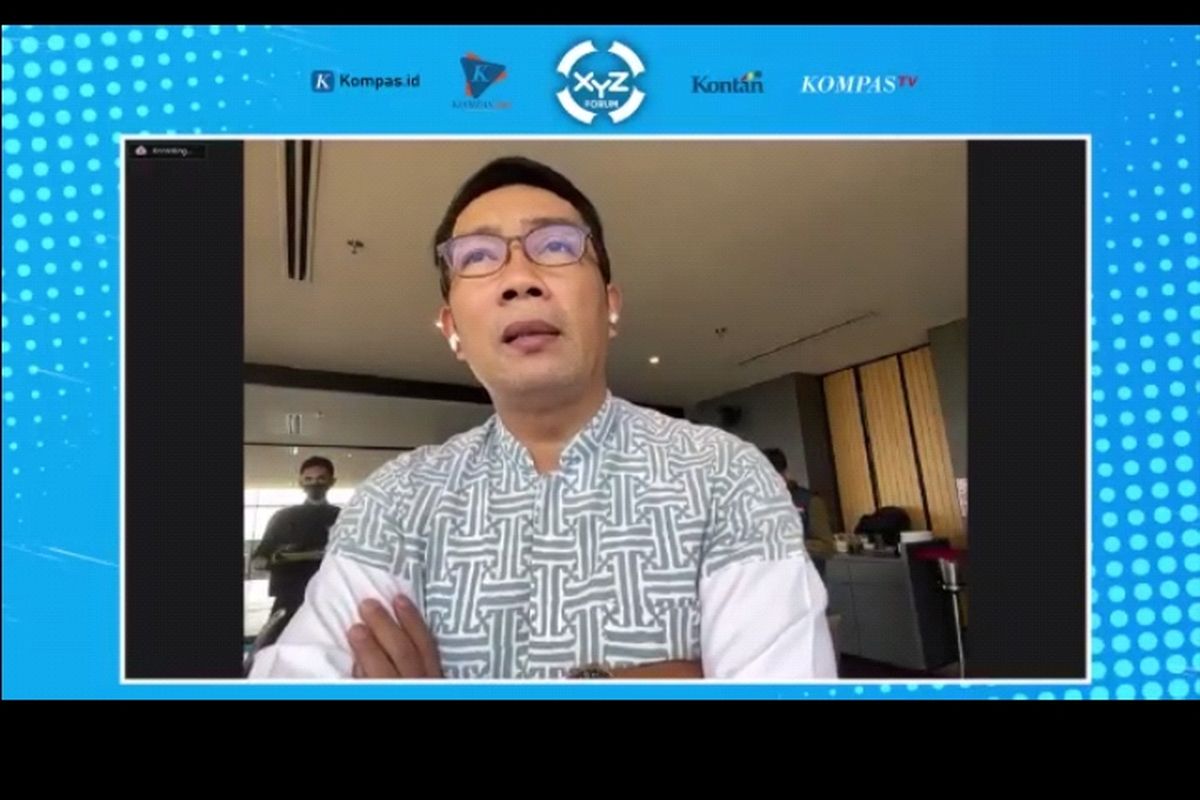 Gubernur Jawa Barat Ridwan Kamil saat diskusi virtual hibrida Kompas XYZ Forum II, Selasa (10/5/2022).