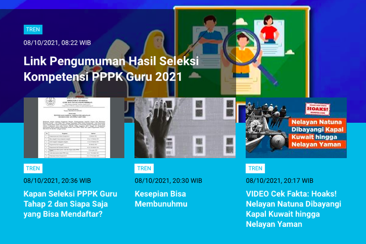 Populer Tren 9 Oktober 2021: Link pengumuman hasil seleksi kompetensi PPPK Guru | Alasan pemerintah geser libur Maulid Nabi 20 Oktober 2021