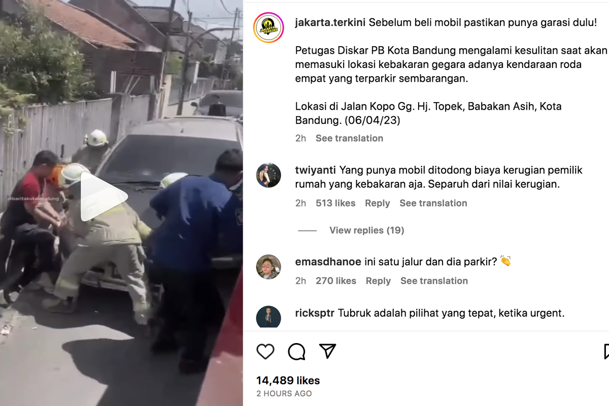 Viral video damkar kesulitan akibat mobil parkir sembarangan