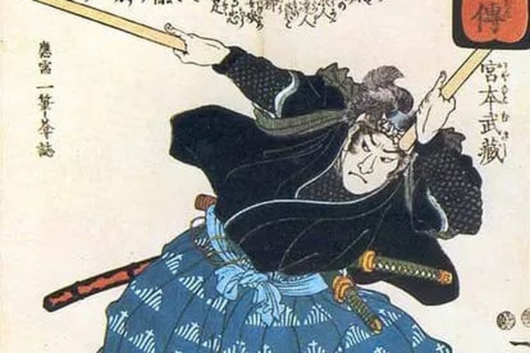 Ilustrasi Miyamoto Musashi, samurai Jepang zamana feodal (1584-1645). [Wikimedia Commons Via Kyuhoshi.com]