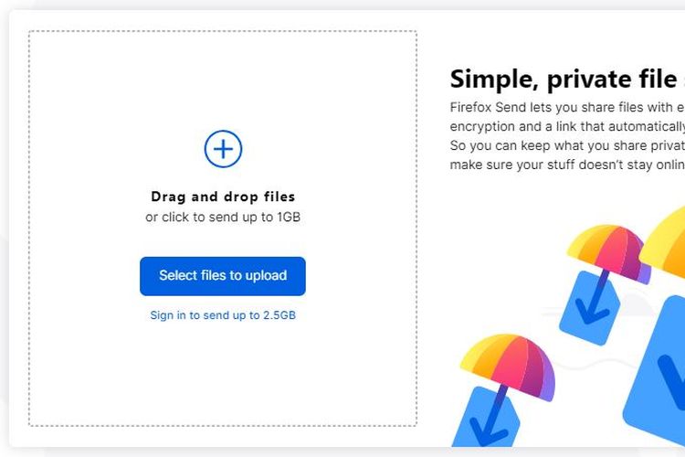 Ilustrasi mengunggah di Firefox Send langkah 1