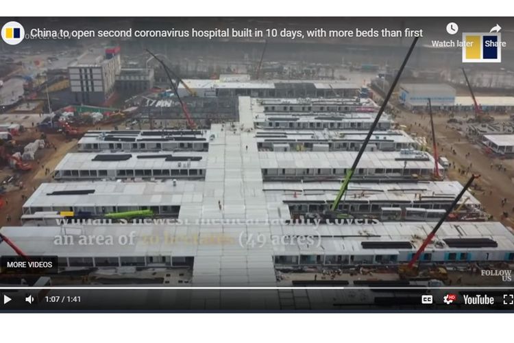 Pembangunan rumah sakit kedua di Wuhan, Leishenshan untuk menangani pasien virus corona