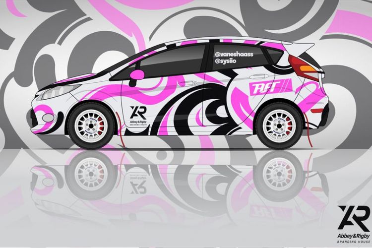 Ford Fiesta yang akan digunakan Sissy Prescilla dan Vanesha Prescilla di Banteng Motorsport Sprint Rally di Sirkuit Paramount, Gading Serpong, Tangerang Selatan, pada 12-13 Mei 2018. 