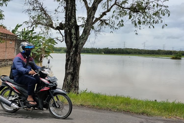 Hujan deras menimbulkan banjir di banyak pedukuhan (dusun) pada lima kapanewon (kecamatan) di Kabupaten Kulon Progo, Daerah Istimewa Yogyakarta. Tampak banjir di area persawahan di kawasan Panjatan.