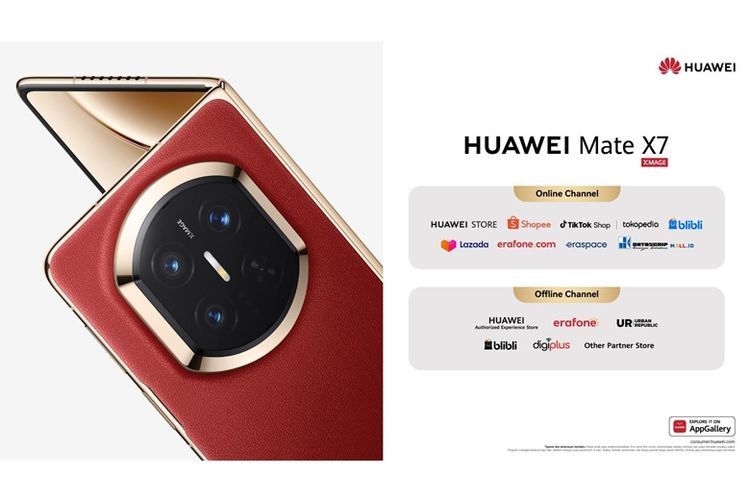 HUAWEI Mate X7 tersedia di HUAWEI Authorized Experience Store, Erafone, Urban Republic, Digiplus, Blibli Store, dan mitra ritel resmi di seluruh Indonesia. 