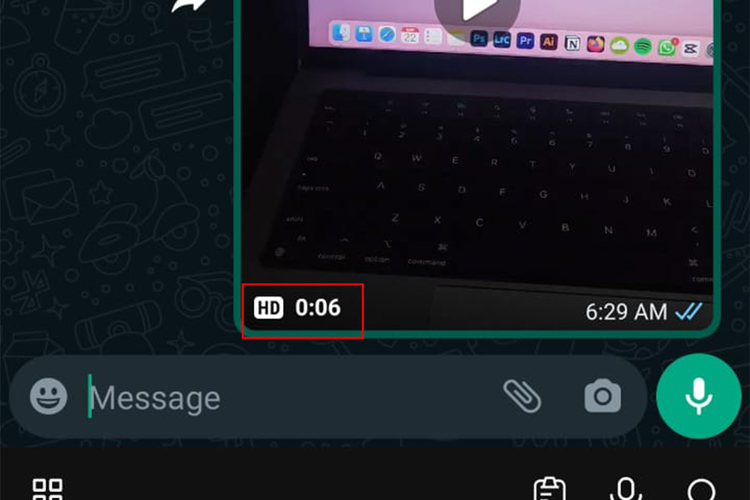 Penambahan ikon HD untuk video HD yang dibagikan ke ruang obrolan (Chats) WhatsApp