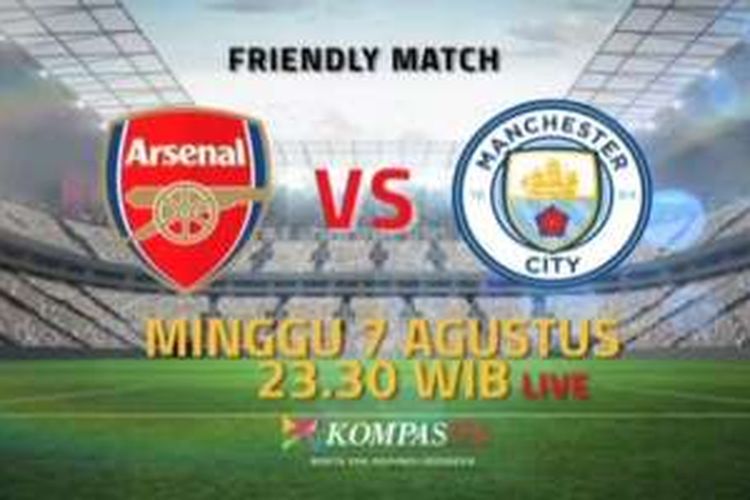 Kompas TV menyiarkan langsung pertandingan Arsenal versus Manchester City pada Minggu (7/8/2016) mulai pukul 23.00. 