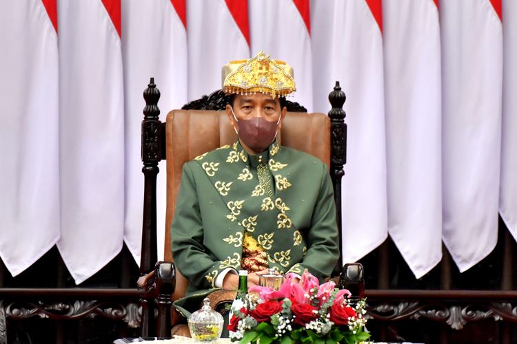 Presiden Joko Widodo saat menghadiri Sidang Tahunan MPR Tahun 2022 di Kompleks Parlemen, Selasa (16/8/2022).