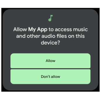 Ilustrasi jendela perizinan aplikasi untuk mengakses file audio dari ponsel pengguna.